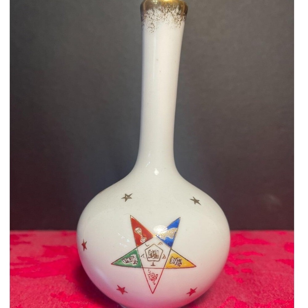 Vintage Order of Eastern Star Porcelain Bud Vase Hand Painted Japan 6in